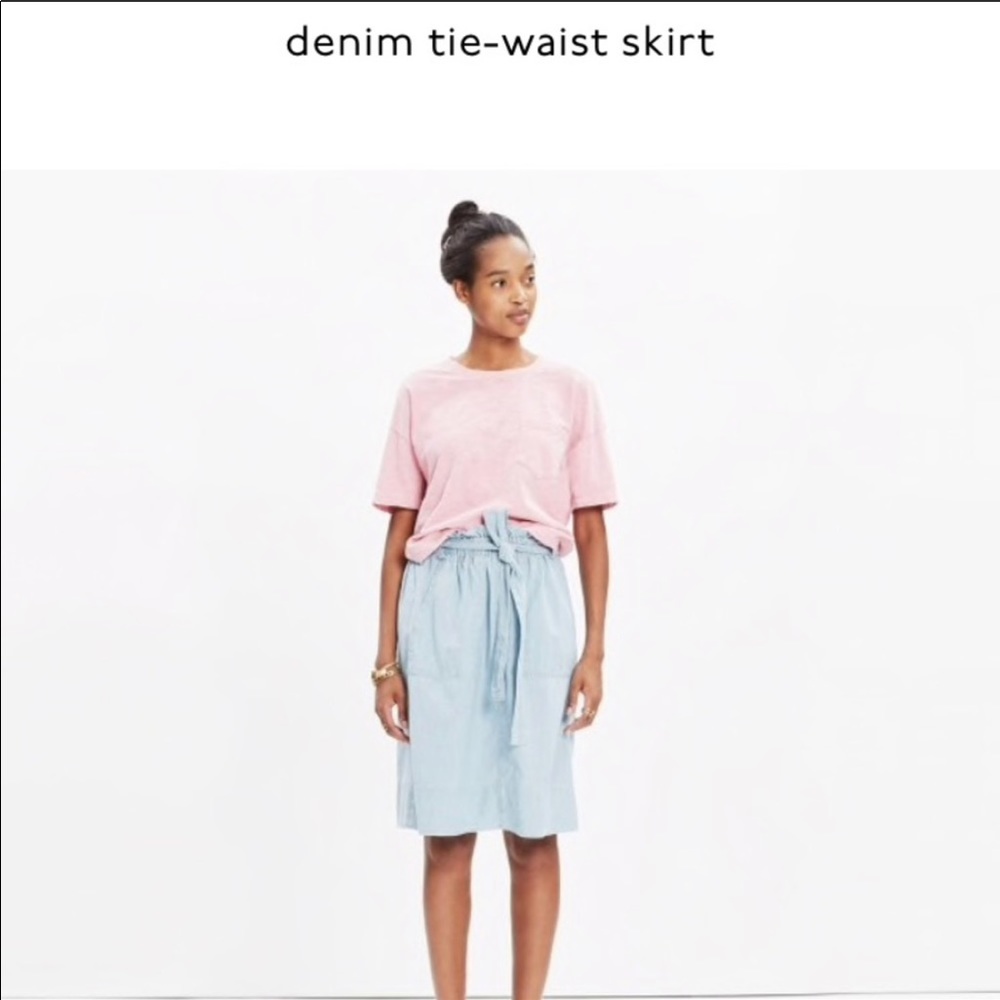 Madewell denim tie waist skirt.